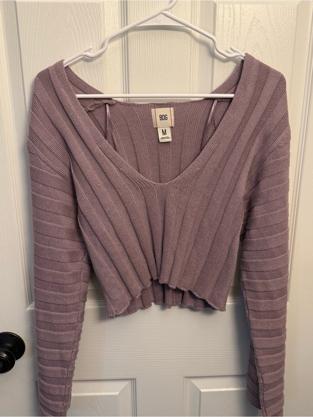 BDG Urban Outfitters Lavender Ribbed Knit Draped Front Sweater